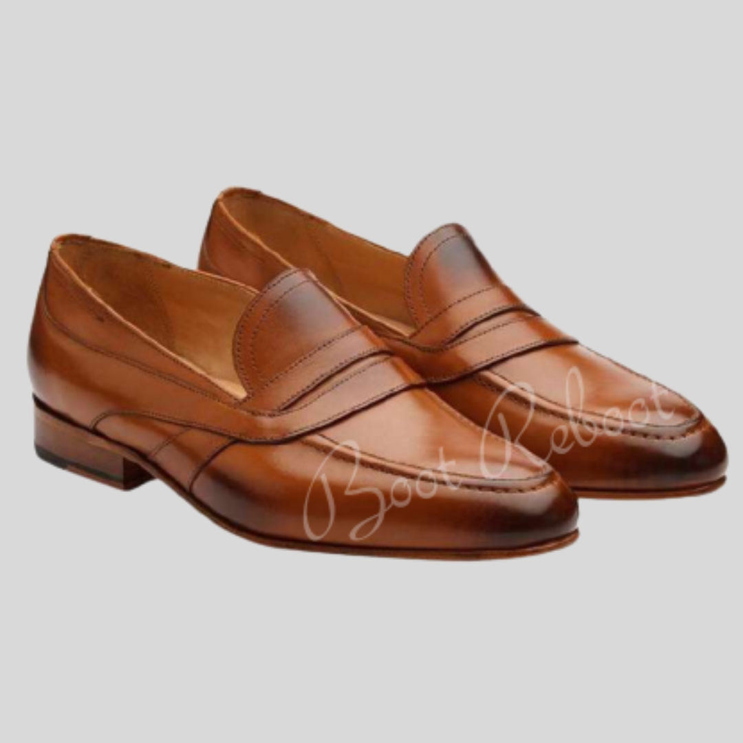 Leather Saddle Loafers Shoes